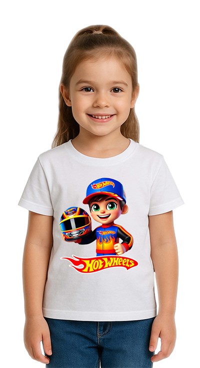 Unisex Hot Wheels  baskılı Çocuk Tişört pamuklu penye kumaş