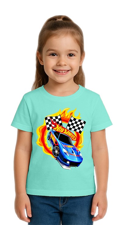 Unisex Hot Wheels baskılı Çocuk Tişört pamuklu penye kumaş