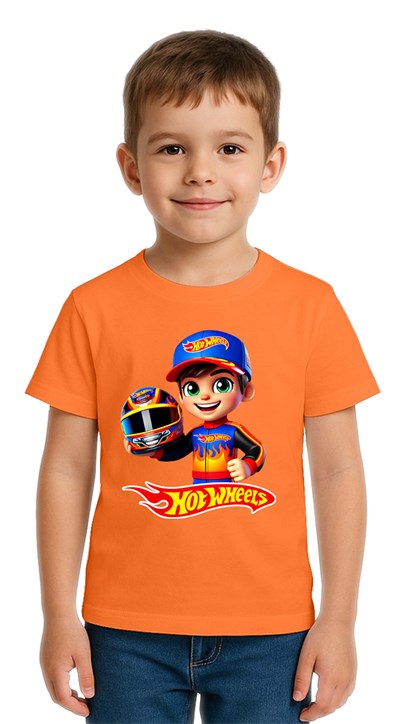 Unisex Hot Wheels  baskılı Çocuk Tişört pamuklu penye kumaş