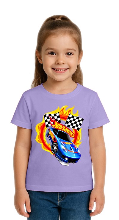 Unisex Hot Wheels baskılı Çocuk Tişört pamuklu penye kumaş