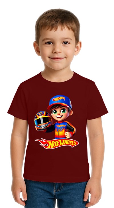 Unisex Hot Wheels  baskılı Çocuk Tişört pamuklu penye kumaş