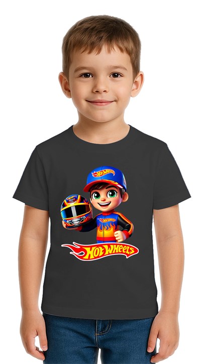 Unisex Hot Wheels  baskılı Çocuk Tişört pamuklu penye kumaş
