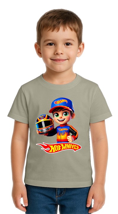 Unisex Hot Wheels  baskılı Çocuk Tişört pamuklu penye kumaş