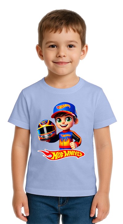 Unisex Hot Wheels  baskılı Çocuk Tişört pamuklu penye kumaş