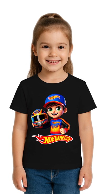 Unisex Hot Wheels  baskılı Çocuk Tişört pamuklu penye kumaş