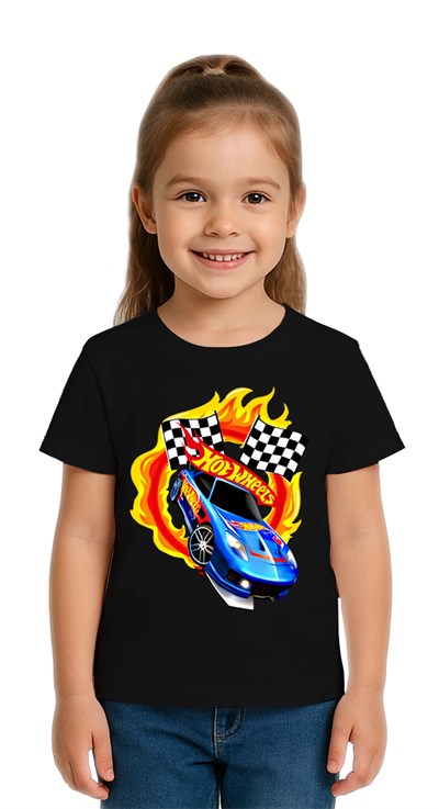 Unisex Hot Wheels baskılı Çocuk Tişört pamuklu penye kumaş