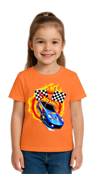 Unisex Hot Wheels baskılı Çocuk Tişört pamuklu penye kumaş