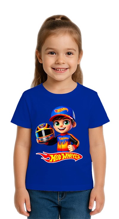 Unisex Hot Wheels  baskılı Çocuk Tişört pamuklu penye kumaş
