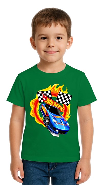 Unisex Hot Wheels baskılı Çocuk Tişört pamuklu penye kumaş