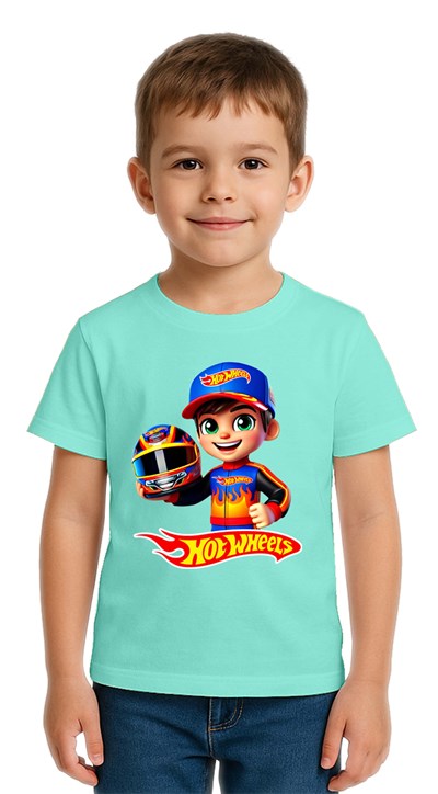 Unisex Hot Wheels  baskılı Çocuk Tişört pamuklu penye kumaş