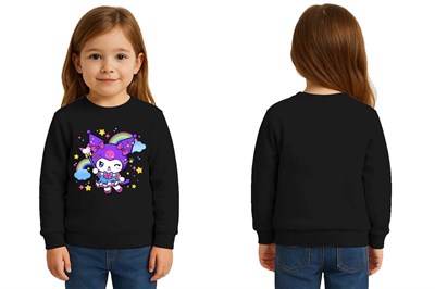 Unisex Kuromi Baskılı Çocuk Swaetshirt 3 İplik Şardonlu
