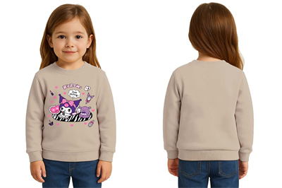 Unisex Kuromi Baskılı Çocuk Swaetshirt 3 İplik Şardonlu