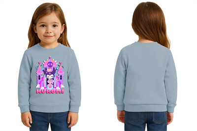 Unisex Kuromi Baskılı Çocuk Swaetshirt 3 İplik Şardonlu