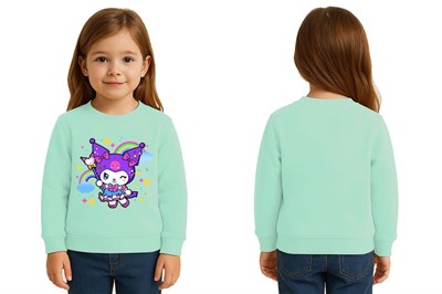 Unisex Kuromi Baskılı Çocuk Swaetshirt 3 İplik Şardonlu