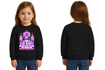 Unisex Kuromi Baskılı Çocuk Swaetshirt 3 İplik Şardonlu