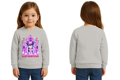 Unisex Kuromi Baskılı Çocuk Swaetshirt 3 İplik Şardonlu