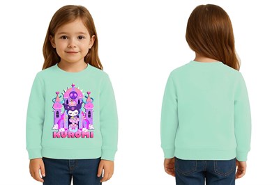 Unisex Kuromi Baskılı Çocuk Swaetshirt 3 İplik Şardonlu