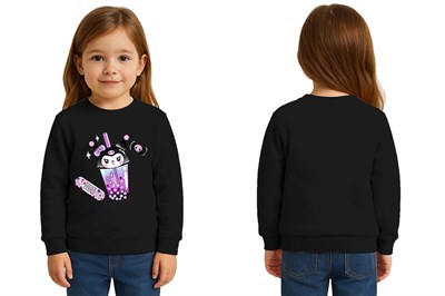 Unisex Kuromi Baskılı Çocuk Swaetshirt 3 İplik Şardonlu