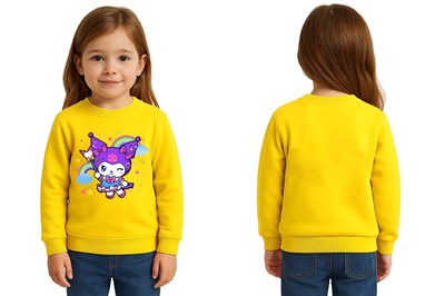 Unisex Kuromi Baskılı Çocuk Swaetshirt 3 İplik Şardonlu
