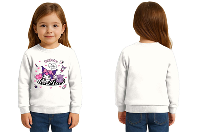 Unisex Kuromi Baskılı Çocuk Swaetshirt 3 İplik Şardonlu