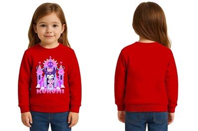 Unisex Kuromi Baskılı Çocuk Swaetshirt 3 İplik Şardonlu