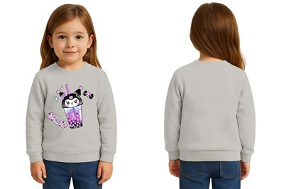 Unisex Kuromi Baskılı Çocuk Swaetshirt 3 İplik Şardonlu