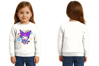 Unisex Kuromi Baskılı Çocuk Swaetshirt 3 İplik Şardonlu