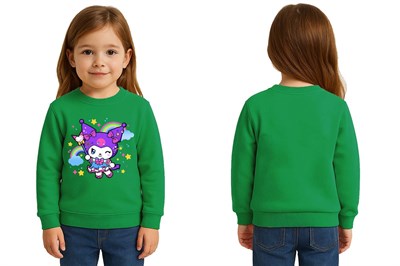 Unisex Kuromi Baskılı Çocuk Swaetshirt 3 İplik Şardonlu