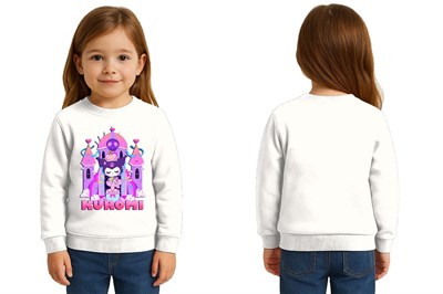 Unisex Kuromi Baskılı Çocuk Swaetshirt 3 İplik Şardonlu