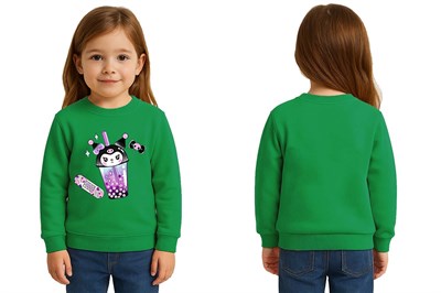 Unisex Kuromi Baskılı Çocuk Swaetshirt 3 İplik Şardonlu