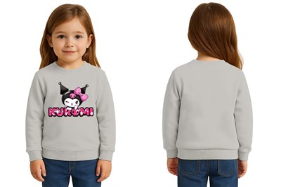 Unisex Kuromi Baskılı Çocuk Swaetshirt 3 İplik Şardonlu