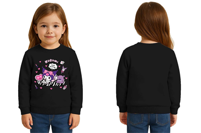 Unisex Kuromi Baskılı Çocuk Swaetshirt 3 İplik Şardonlu