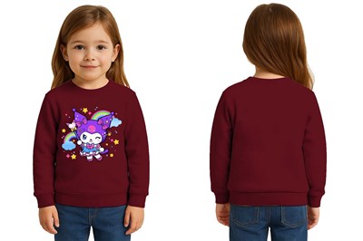 Unisex Kuromi Baskılı Çocuk Swaetshirt 3 İplik Şardonlu