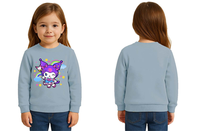 Unisex Kuromi Baskılı Çocuk Swaetshirt 3 İplik Şardonlu