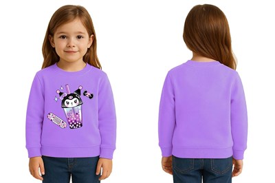 Unisex Kuromi Baskılı Çocuk Swaetshirt 3 İplik Şardonlu
