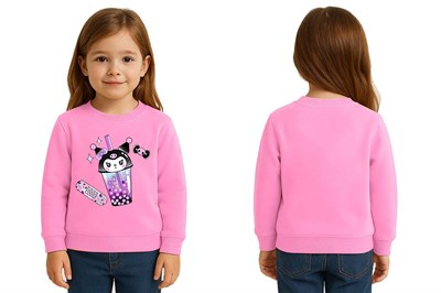 Unisex Kuromi Baskılı Çocuk Swaetshirt 3 İplik Şardonlu