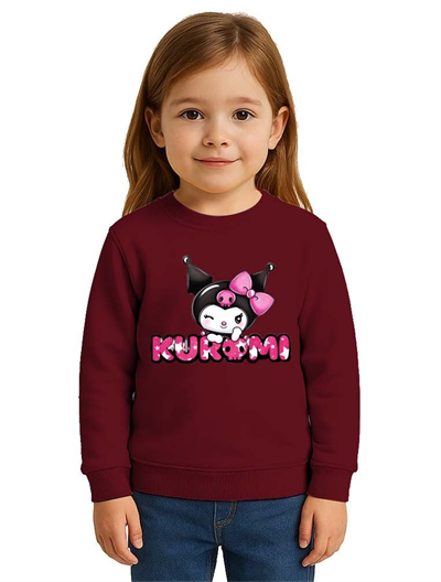 Unisex Kuromi Baskılı Çocuk Swaetshirt 3 İplik Şardonlu