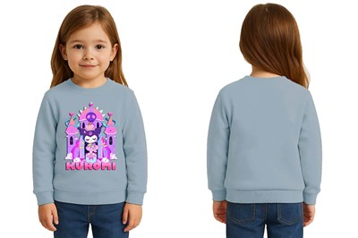 Unisex Kuromi Baskılı Çocuk Swaetshirt 3 İplik Şardonlu