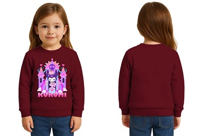 Unisex Kuromi Baskılı Çocuk Swaetshirt 3 İplik Şardonlu