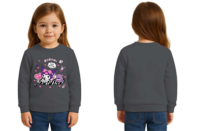 Unisex Kuromi Baskılı Çocuk Swaetshirt 3 İplik Şardonlu