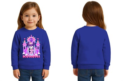 Unisex Kuromi Baskılı Çocuk Swaetshirt 3 İplik Şardonlu