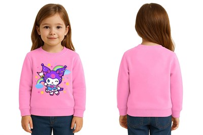 Unisex Kuromi Baskılı Çocuk Swaetshirt 3 İplik Şardonlu