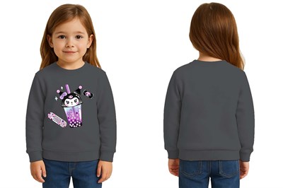 Unisex Kuromi Baskılı Çocuk Swaetshirt 3 İplik Şardonlu