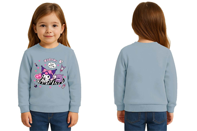 Unisex Kuromi Baskılı Çocuk Swaetshirt 3 İplik Şardonlu