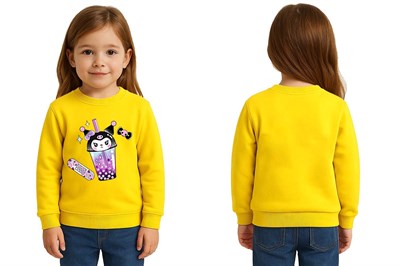 Unisex Kuromi Baskılı Çocuk Swaetshirt 3 İplik Şardonlu