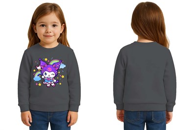 Unisex Kuromi Baskılı Çocuk Swaetshirt 3 İplik Şardonlu