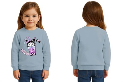 Unisex Kuromi Baskılı Çocuk Swaetshirt 3 İplik Şardonlu