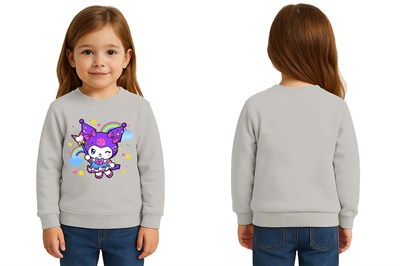 Unisex Kuromi Baskılı Çocuk Swaetshirt 3 İplik Şardonlu