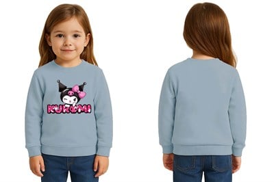 Unisex Kuromi Baskılı Çocuk Swaetshirt 3 İplik Şardonlu