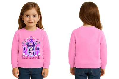 Unisex Kuromi Baskılı Çocuk Swaetshirt 3 İplik Şardonlu